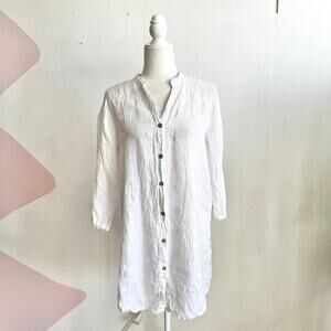 Rosemarine‎ White 100% Linen Dress Embroidered Tunic Boho Cottagecore Small